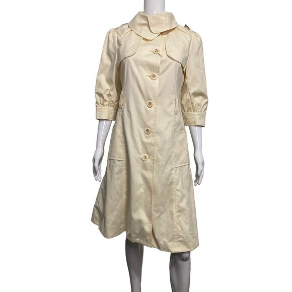 MACKAGE Ivory Cream Cotton 3/4 Sleeve Mid-Length Trench Jacket